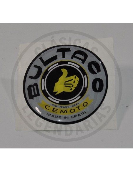 Emblema adhesivo Logo Bultaco para depositos gris y negro, en resina