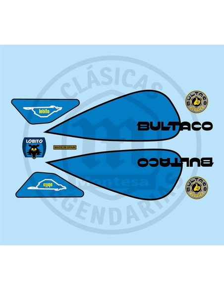 Complete set of adhesive stickers Bultaco Lobito MK7 Blue