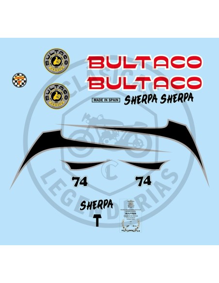 Bultaco Sherpa T74 adhesive anagrams kit from 1976 ref.BU18420001