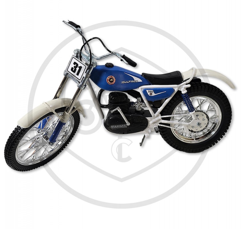 Maqueta Bultaco Sherpa T199B Blanca-azul escala 1:6 ref.11111