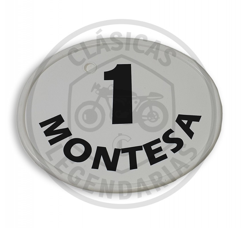 Placa Porta números frontal blanca amb logotip Montesa