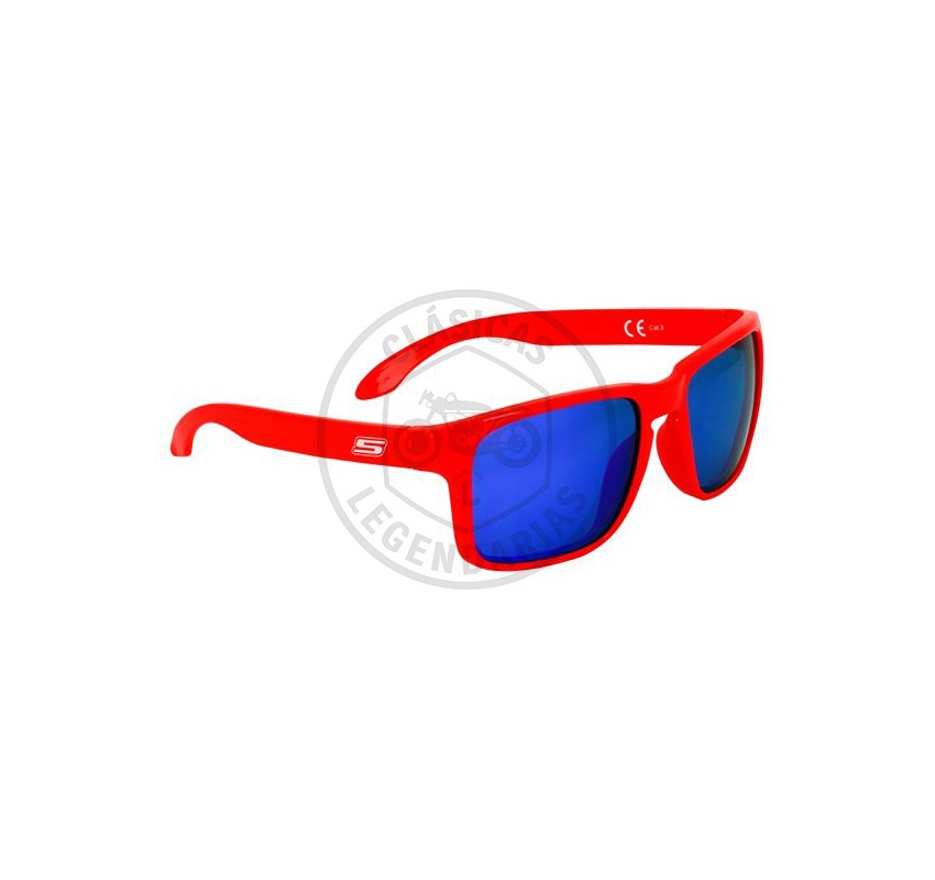 sun23 sunglasses red fluor frame / blue lenses category: CAT.3