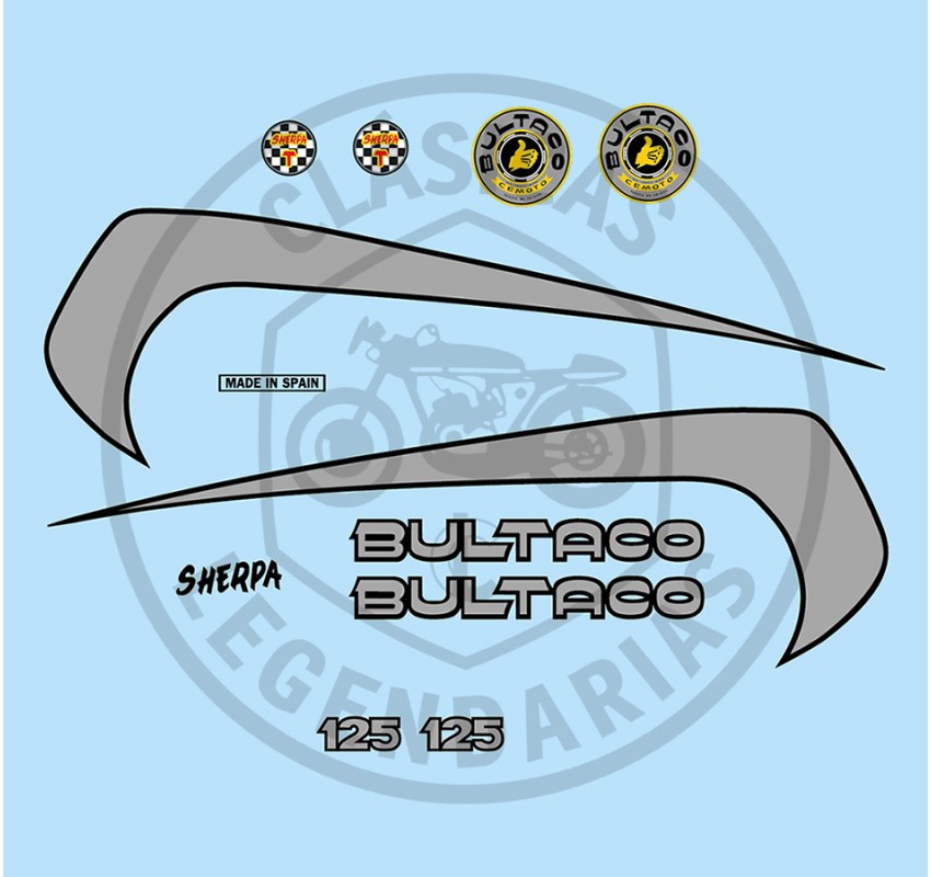 Bultaco Sherpa T125 adhesive anagrams kit from 1975 ref.BU18420003