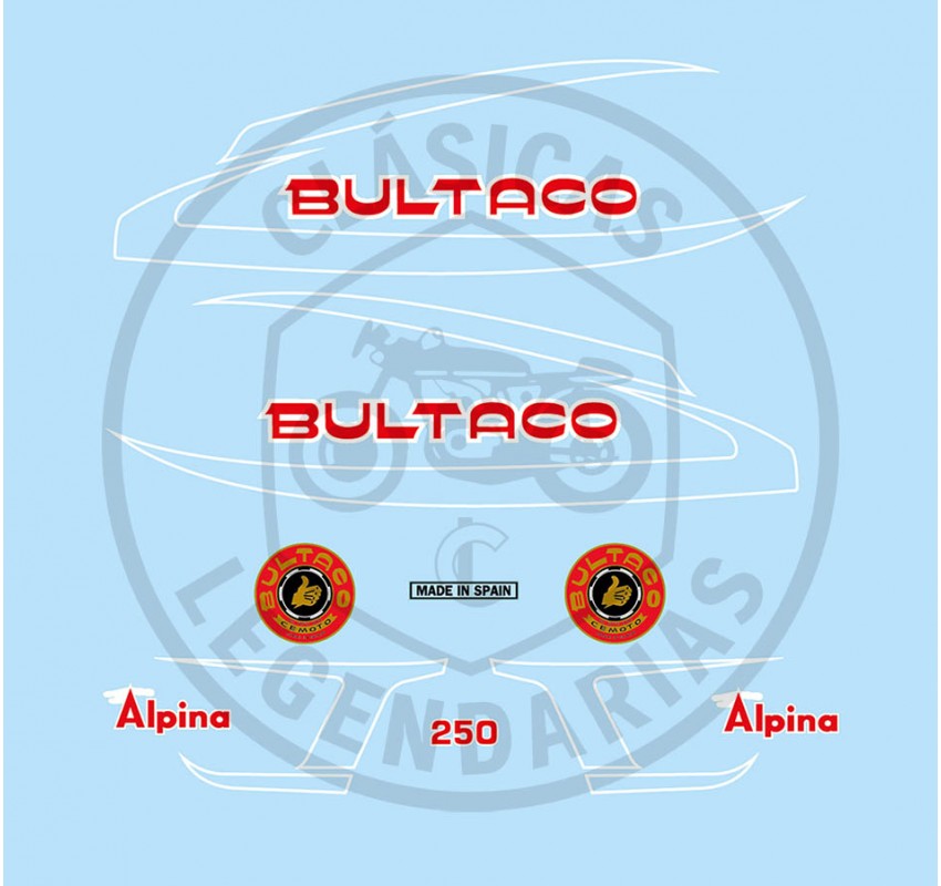 Kit Completo anagramas adhesivos Bultaco Alpina 250 modelo 212 REF.BU21210001