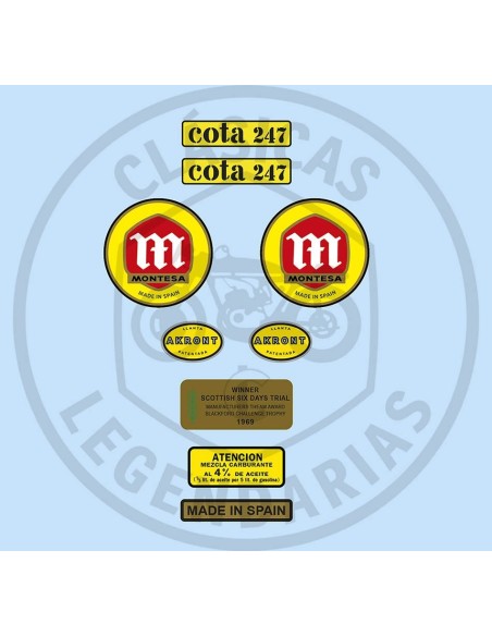 Kit de emblemas y anagramas adhesivos para Montesa Cota 247 Mk2